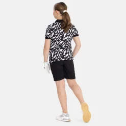 Bogeys & Birdies Jr Tech Hidden Button Pique AOP Svart Vit Black/White (Zebra) Best