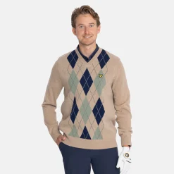 Lyle & Scott Lambswool Blend Argyle V-Neck Beige Grön Beige/Green (X933)