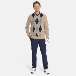 Lyle & Scott Lambswool Blend Argyle V-Neck Beige Grön Beige/Green (X933)