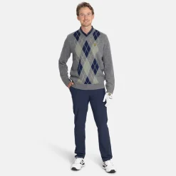 Lyle & Scott Lambswool Blend Argyle V-Neck Grå Blå Grey/Navy (X934) Online