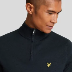 Lyle & Scott Merino Blend Quarter Zip Blå Dark Navy (Z271) Sale