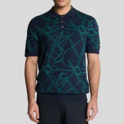 Lyle & Scott Outline Knitted Polo Ryder Blue (X729) New
