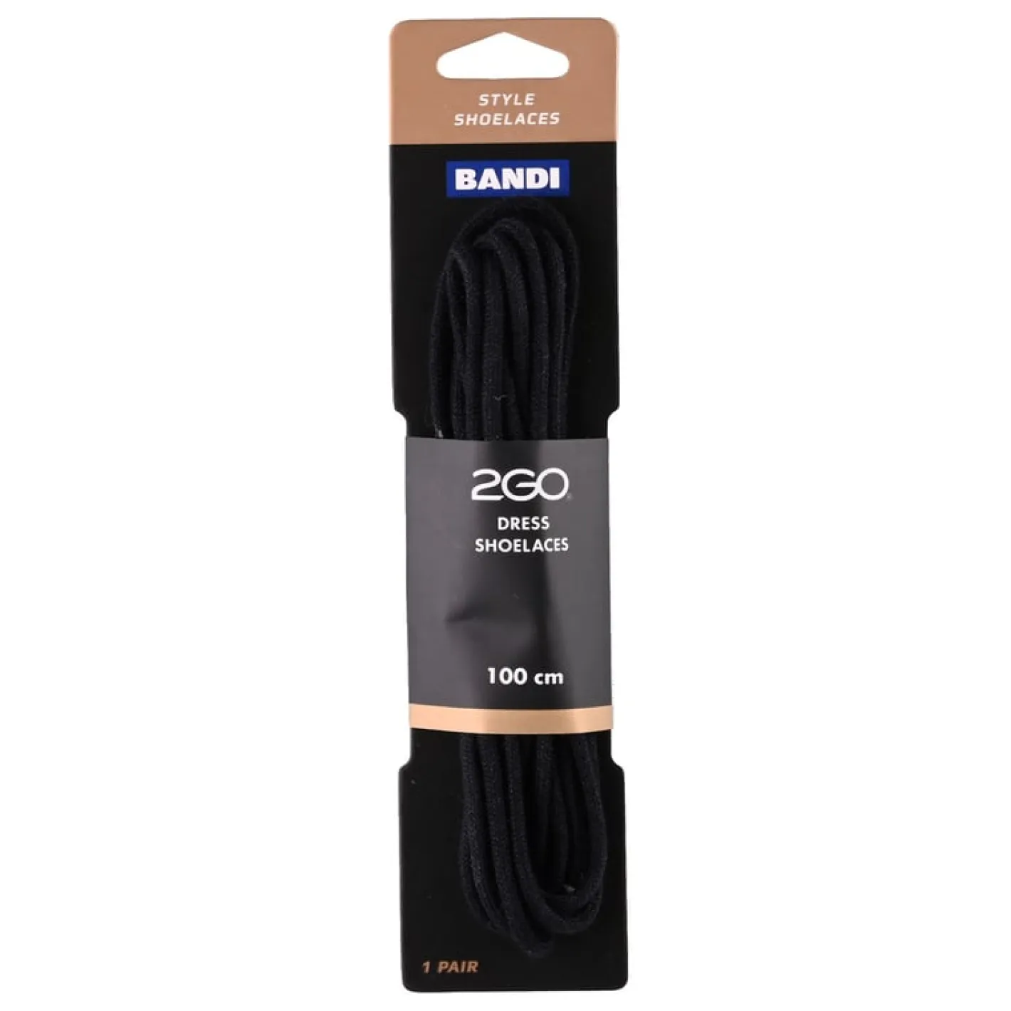 2GO Shoelaces 155 Black 100cm New