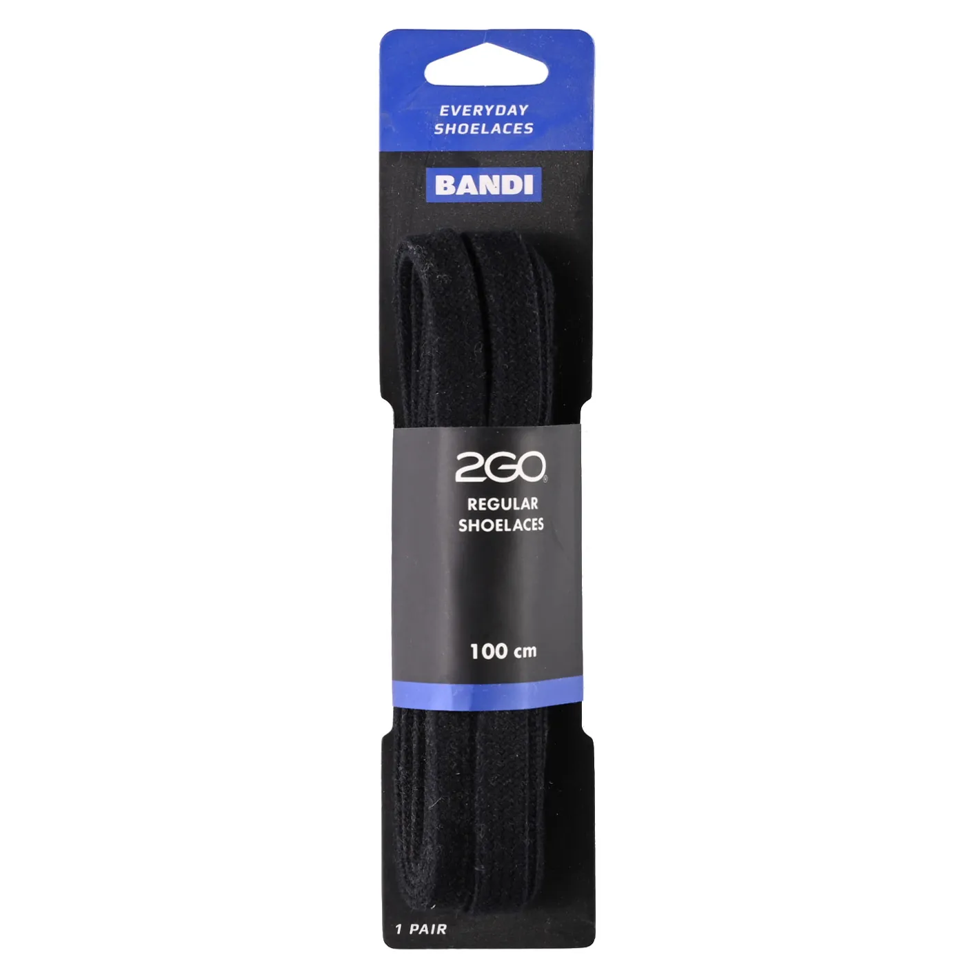 2GO Shoelaces 201 Black 100cm New
