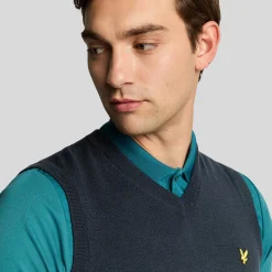Lyle & Scott Slipover Merino Blend V-Neck Blå Navy (Z271) Clearance