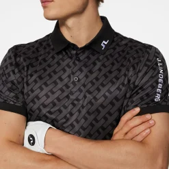 J.Lindeberg Tour Tech Print Polo Tour-Geo-Tonal-Black-M