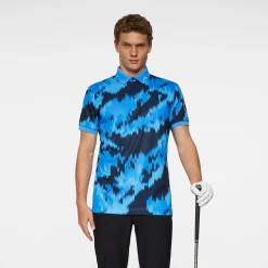 J.Lindeberg Tour Tech Print Polo Warp-Sonic-Blue-L Hot