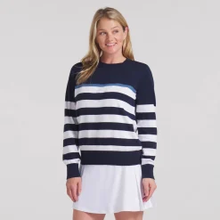 Puma W Resort Stripe Sweater Deep-Navy-White-Glow