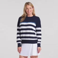 Puma W Resort Stripe Sweater Deep-Navy-White-Glow