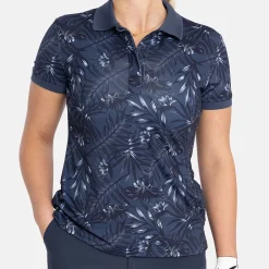 Bogeys & Birdies W Tech Hidden Button Pique AOP Blå Navy/Chambray Discount