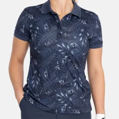 Bogeys & Birdies W Tech Hidden Button Pique AOP Blå Navy/Chambray Discount