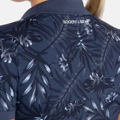 Bogeys & Birdies W Tech Hidden Button Pique AOP Blå Navy/Chambray Discount