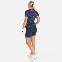 Bogeys & Birdies W Tech Hidden Button Pique AOP Blå Navy/Chambray Discount