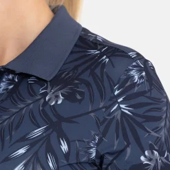 Bogeys & Birdies W Tech Hidden Button Pique AOP Blå Navy/Chambray Discount