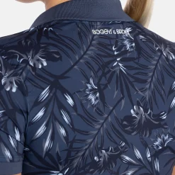 Bogeys & Birdies W Tech Hidden Button Pique AOP Blå Navy/Chambray Discount