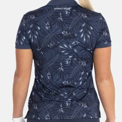 Bogeys & Birdies W Tech Hidden Button Pique AOP Blå Navy/Chambray Discount