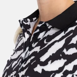 Bogeys & Birdies W Tech Hidden Button Pique AOP Svart Vit Black/White (Zebra) Discount