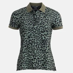 Bogeys & Birdies W Tech Hidden Button Pique AOP Svart Clover Green/Black Outlet