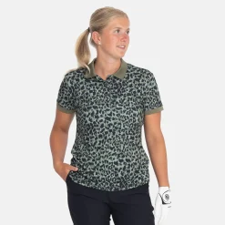 Bogeys & Birdies W Tech Hidden Button Pique AOP Svart Clover Green/Black Outlet