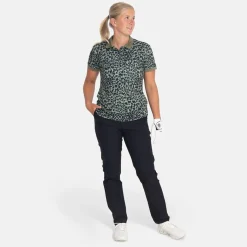 Bogeys & Birdies W Tech Hidden Button Pique AOP Svart Clover Green/Black Outlet
