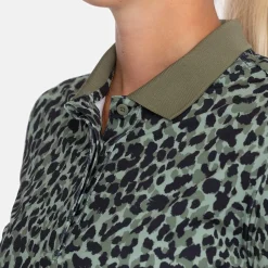 Bogeys & Birdies W Tech Hidden Button Pique AOP Svart Clover Green/Black Outlet