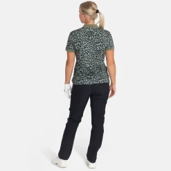 Bogeys & Birdies W Tech Hidden Button Pique AOP Svart Clover Green/Black Outlet