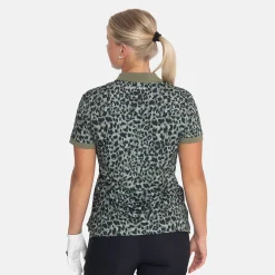 Bogeys & Birdies W Tech Hidden Button Pique AOP Svart Clover Green/Black Outlet